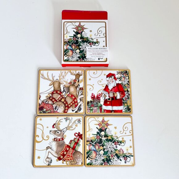 WILLIAMS SONOMA TWAS THE NIGHT BEFORE CHRISTMAS COASTERS SET OF 4 NEW IN BOX - Picture 1 of 13